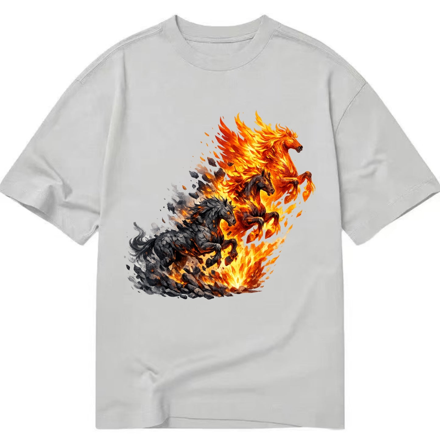 INFERNO STALLION | Horse made entirely of living flames | Blazing mane and tail | - Classic T-shirt - Grey