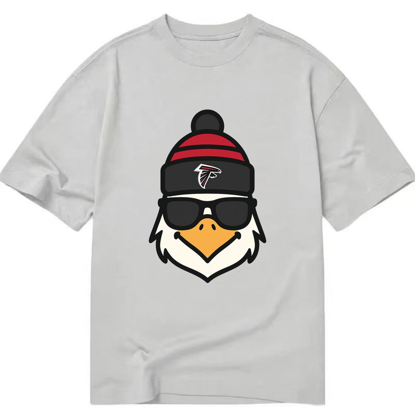 Atlanta Falcon wearing Falcons red and black beanie with pom pom and wayfarer - Classic T-shirt - Grey