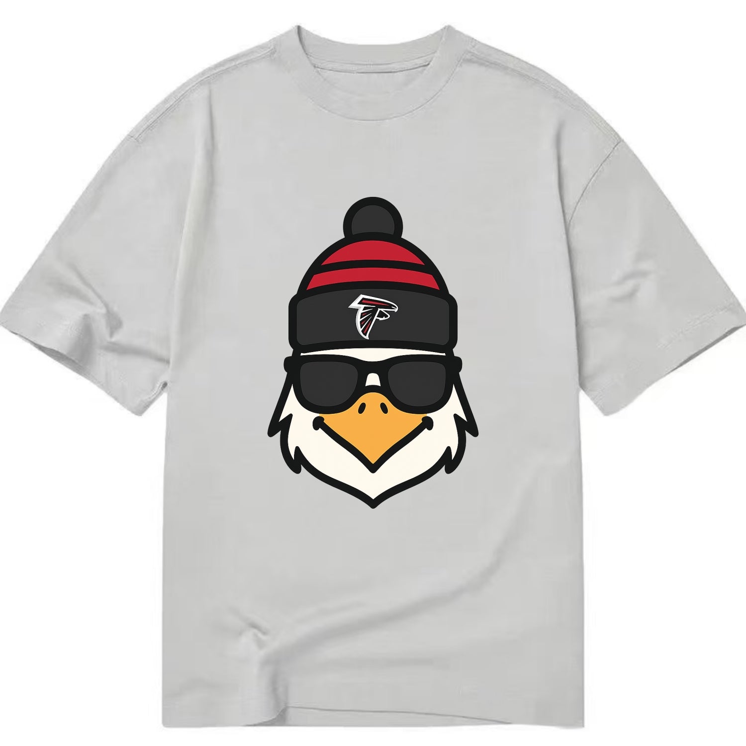 Atlanta Falcon wearing Falcons red and black beanie with pom pom and wayfarer - Classic T-shirt - Grey