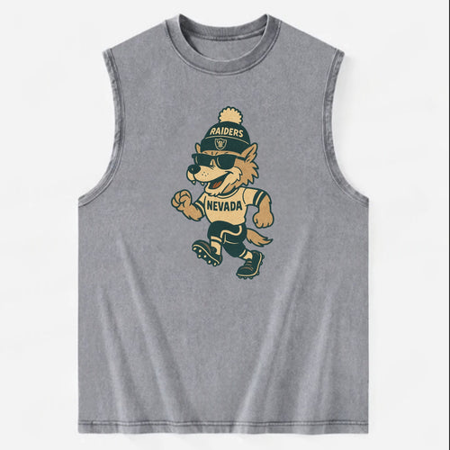 Nevada Wolf wearing Raiders beanie with outlaw patch and wayfarer sunglasses - Vintage Washed Tank
