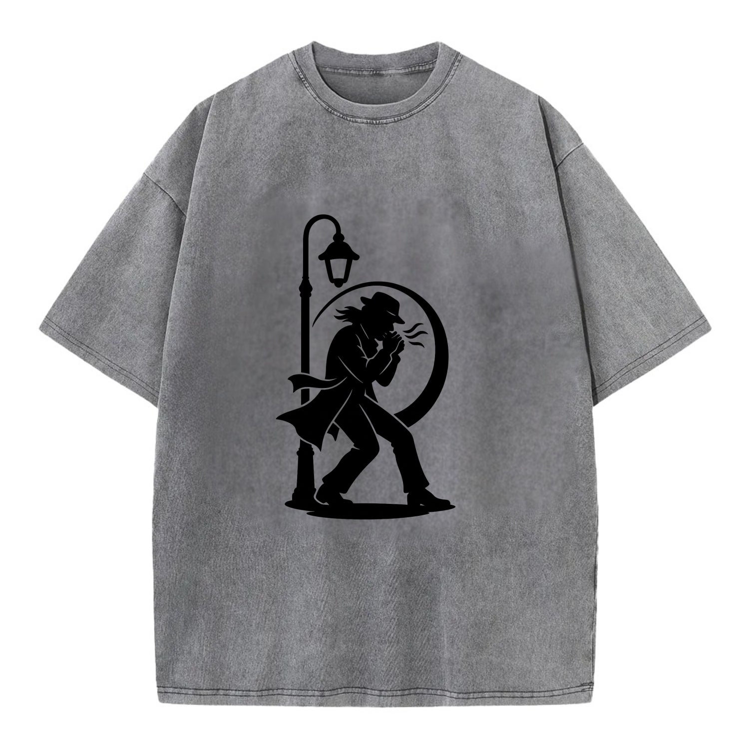 Blues harmonica player under streetlight - Vintage T-shirt - Grey