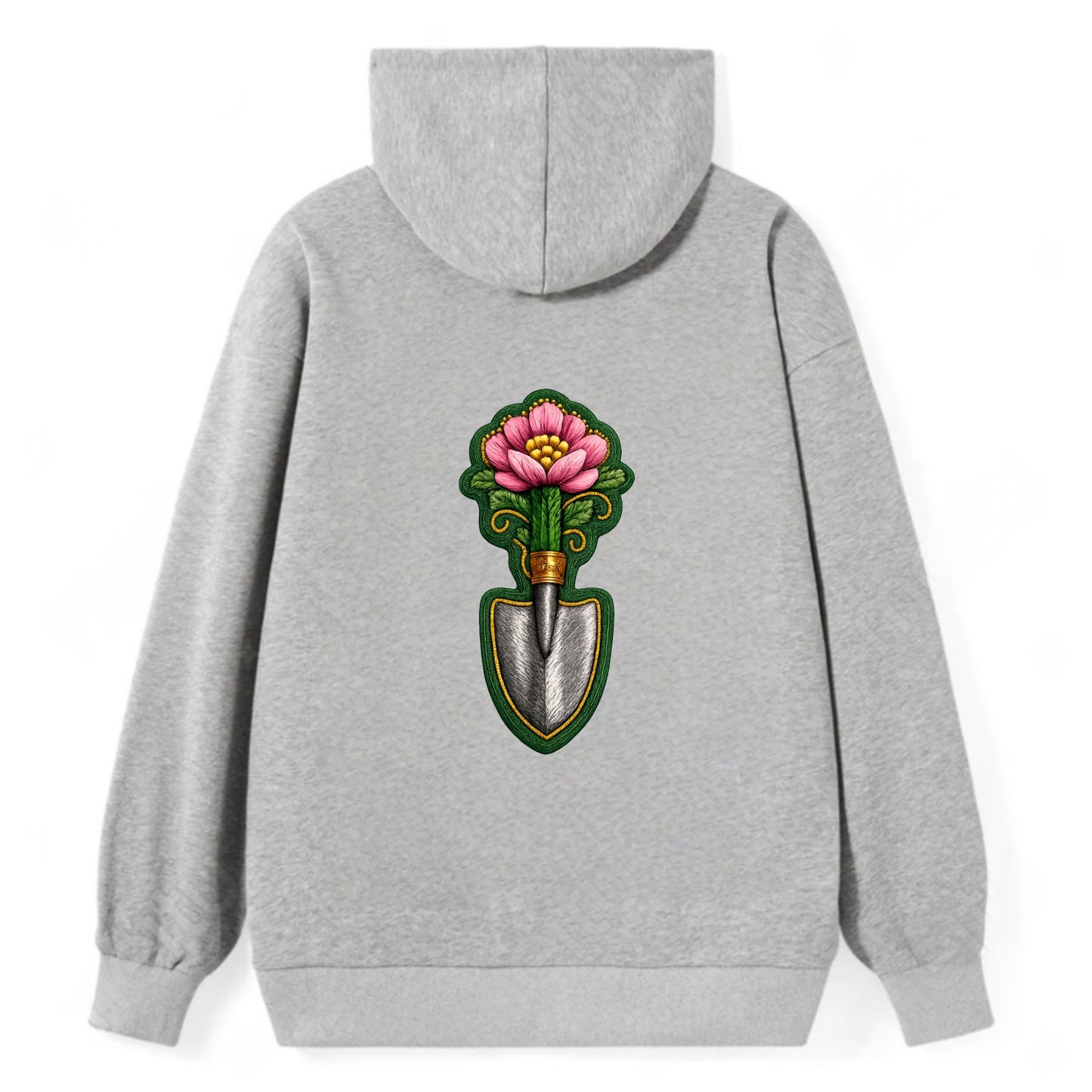 Embroidered patch design - GARDENING TROWEL FLOWER - garden tool with - Classic Pullover Hoodie - Grey