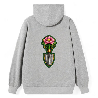 Embroidered patch design - GARDENING TROWEL FLOWER - garden tool with - Classic Pullover Hoodie - Grey