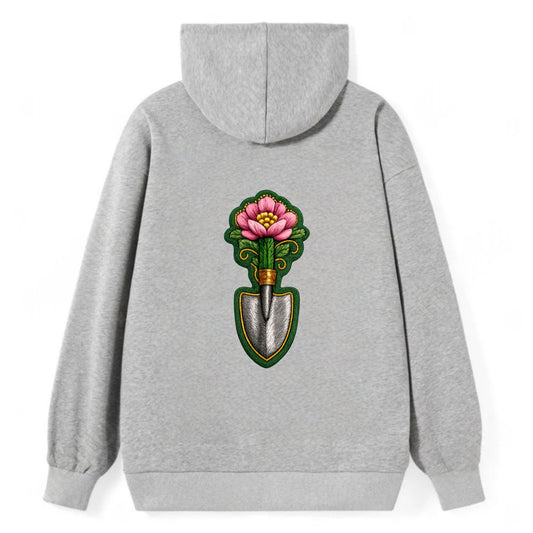 Embroidered patch design - GARDENING TROWEL FLOWER - garden tool with - Classic Pullover Hoodie - Grey