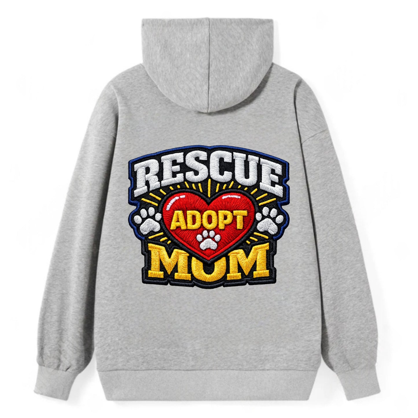 RESCUE MOM - heart with ADOPT text in red , shelter advocate - Classic Pullover Hoodie - Grey