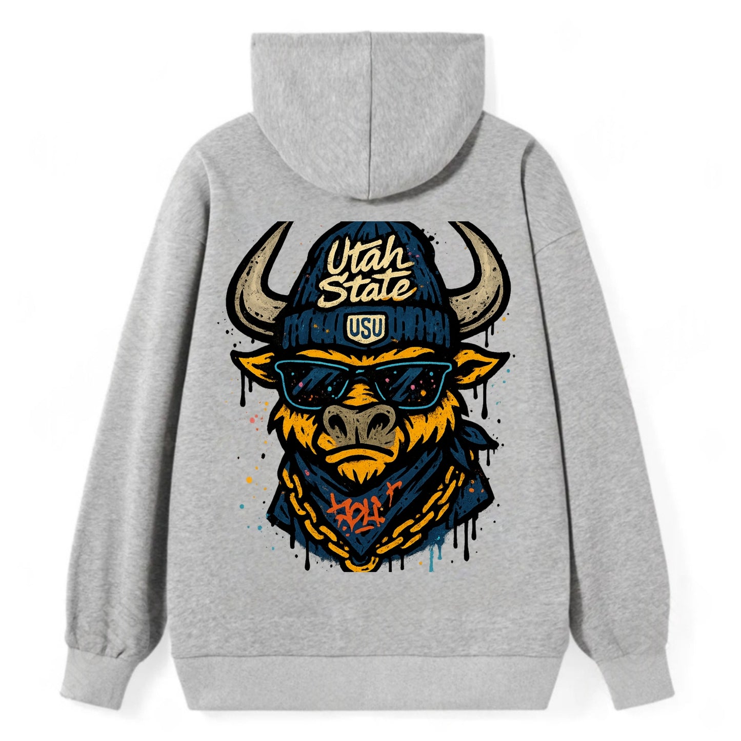 Logan Aggie wearing Utah State beanie with USU patch - Classic Pullover Hoodie - Grey