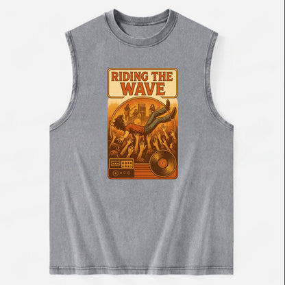 Crowd surfing at packed concert - "Riding the Wave" - concert energy - Vintage Washed Tank - Grey