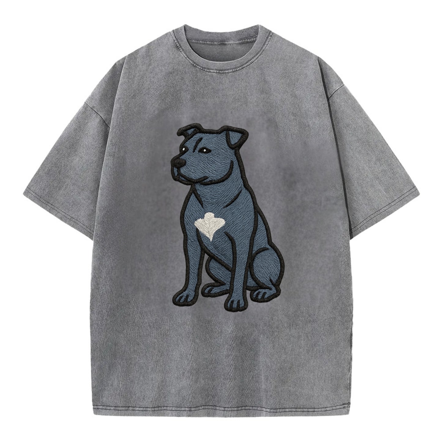 American Staffordshire Terrier - Blue embroidered design - Vintage T-shirt - Grey