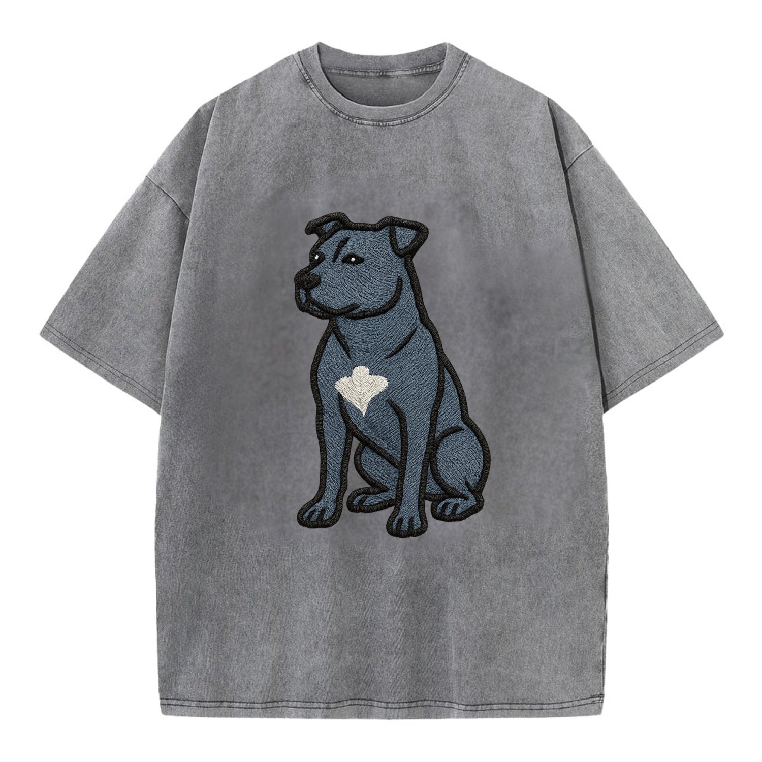 American Staffordshire Terrier - Blue embroidered design - Vintage T-shirt - Grey