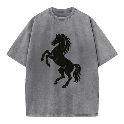Stallion rearing on hind legs - Vintage T-shirt - Grey