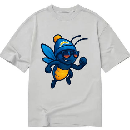 LA Lightning Bug wearing Chargers powder blue and gold beanie with pom pom and - Classic T-shirt - Grey