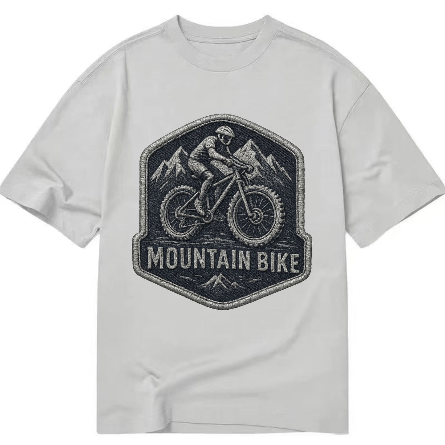 Mountain bike with rugged tires - cyclist badge - Classic T-shirt - Grey