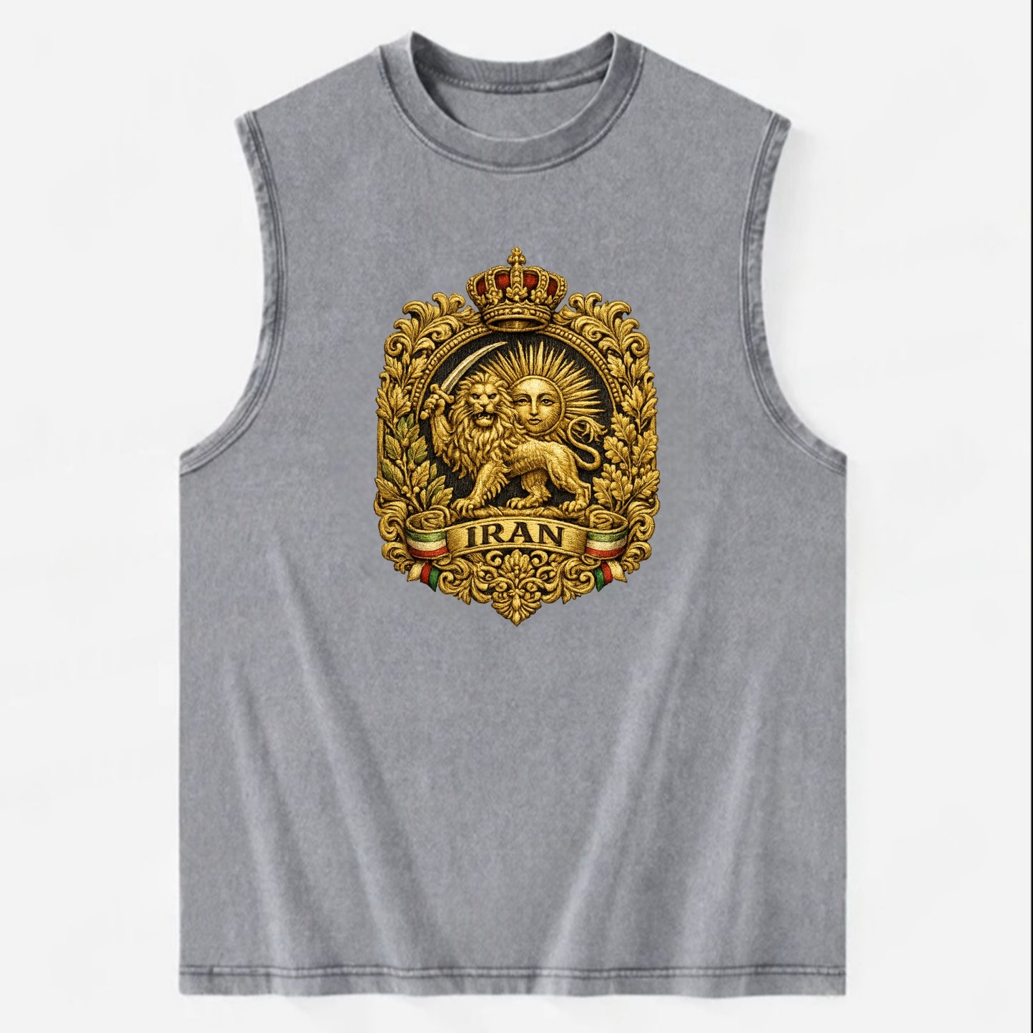 Iran Lion Sun Badge - Vintage Washed Tank - Grey