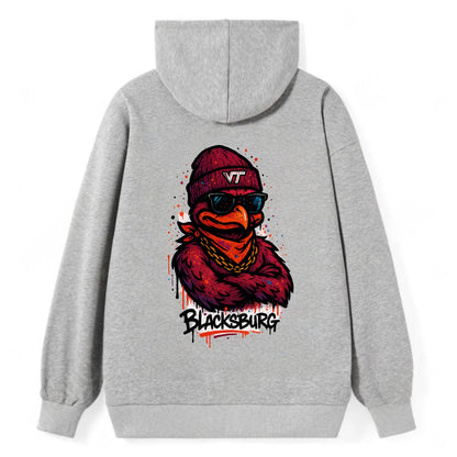 Blacksburg HokieBird wearing Virginia Tech beanie with VT patch - Classic Pullover Hoodie - Grey