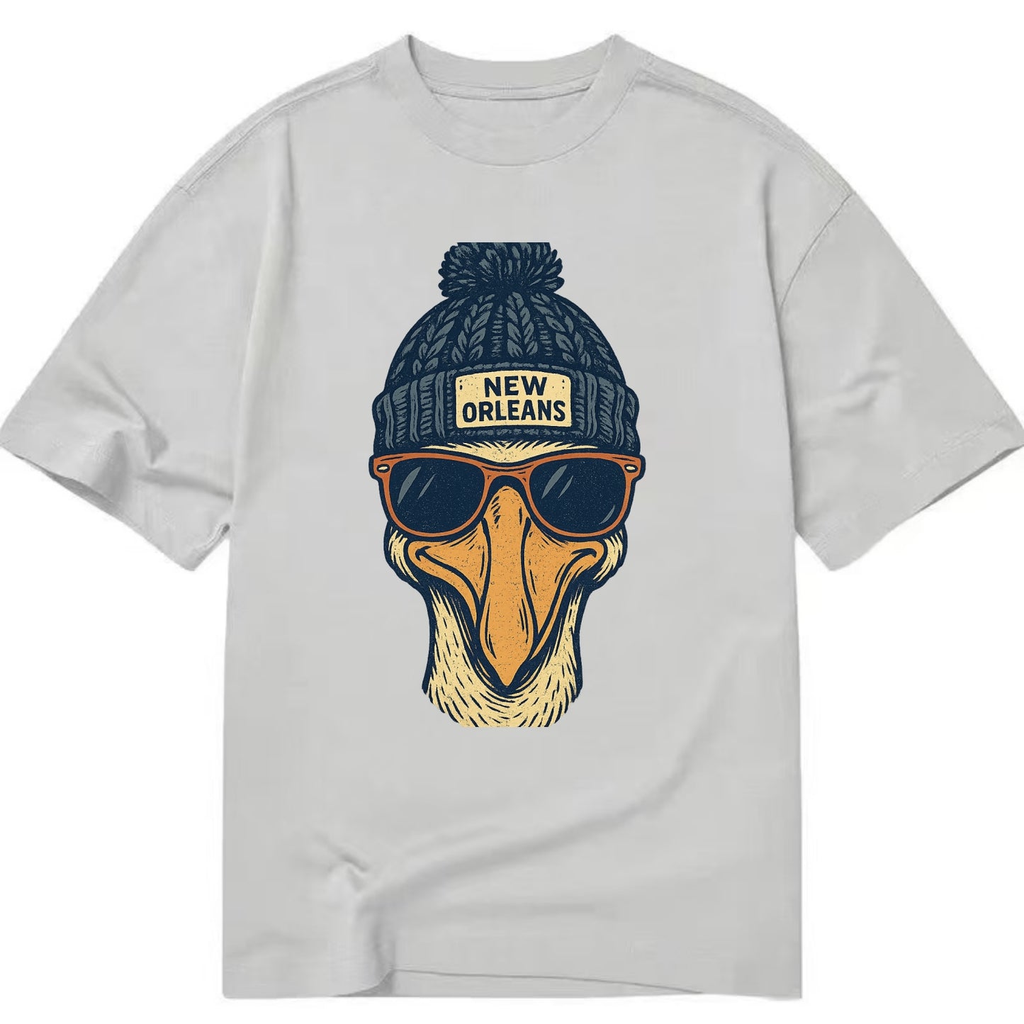 New Orleans Pelican wearing New Orleans beanie with pom pom and wayfarer - Classic T-shirt - Grey
