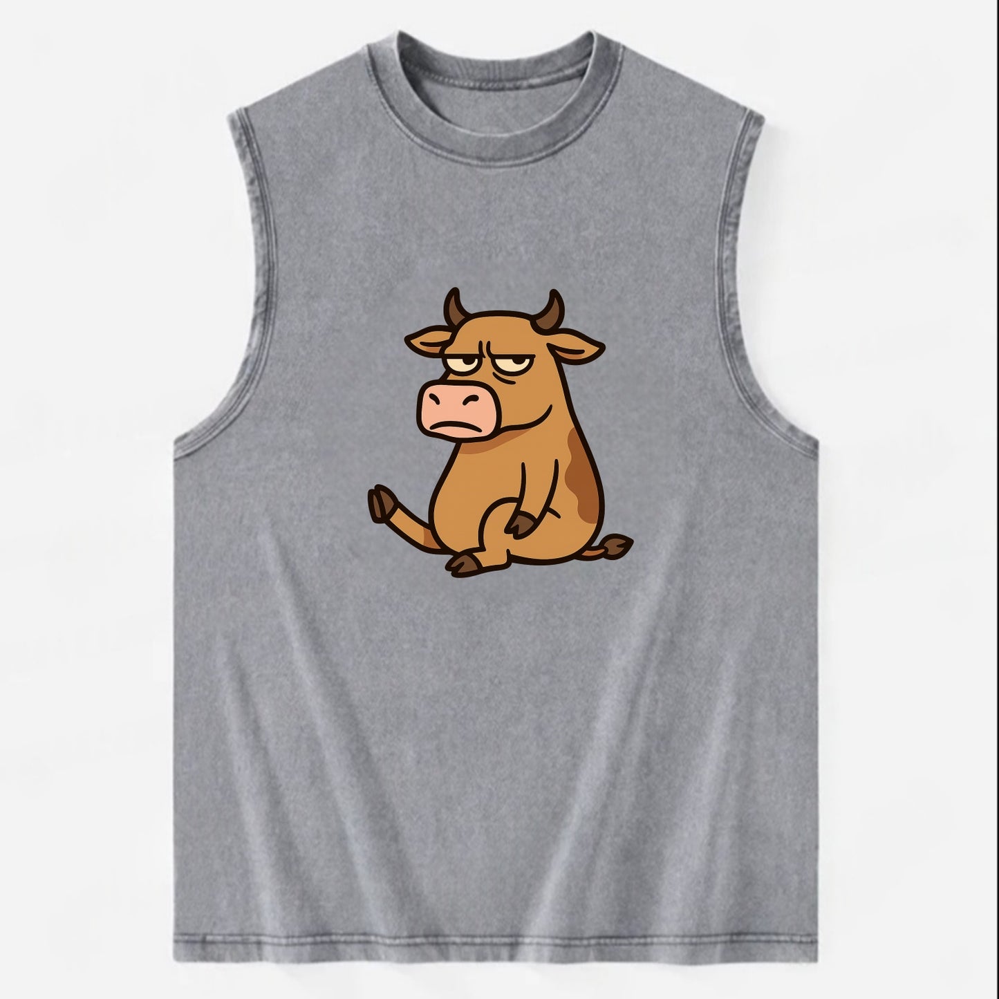 The Cow Judging Silently - Vintage Washed Tank - Grey