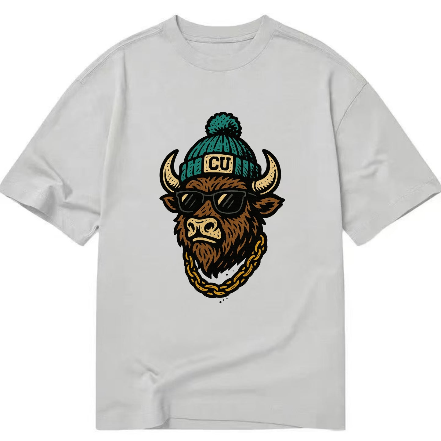 Boulder Ralphie wearing Colorado beanie with CU patch - Classic T-shirt - Grey