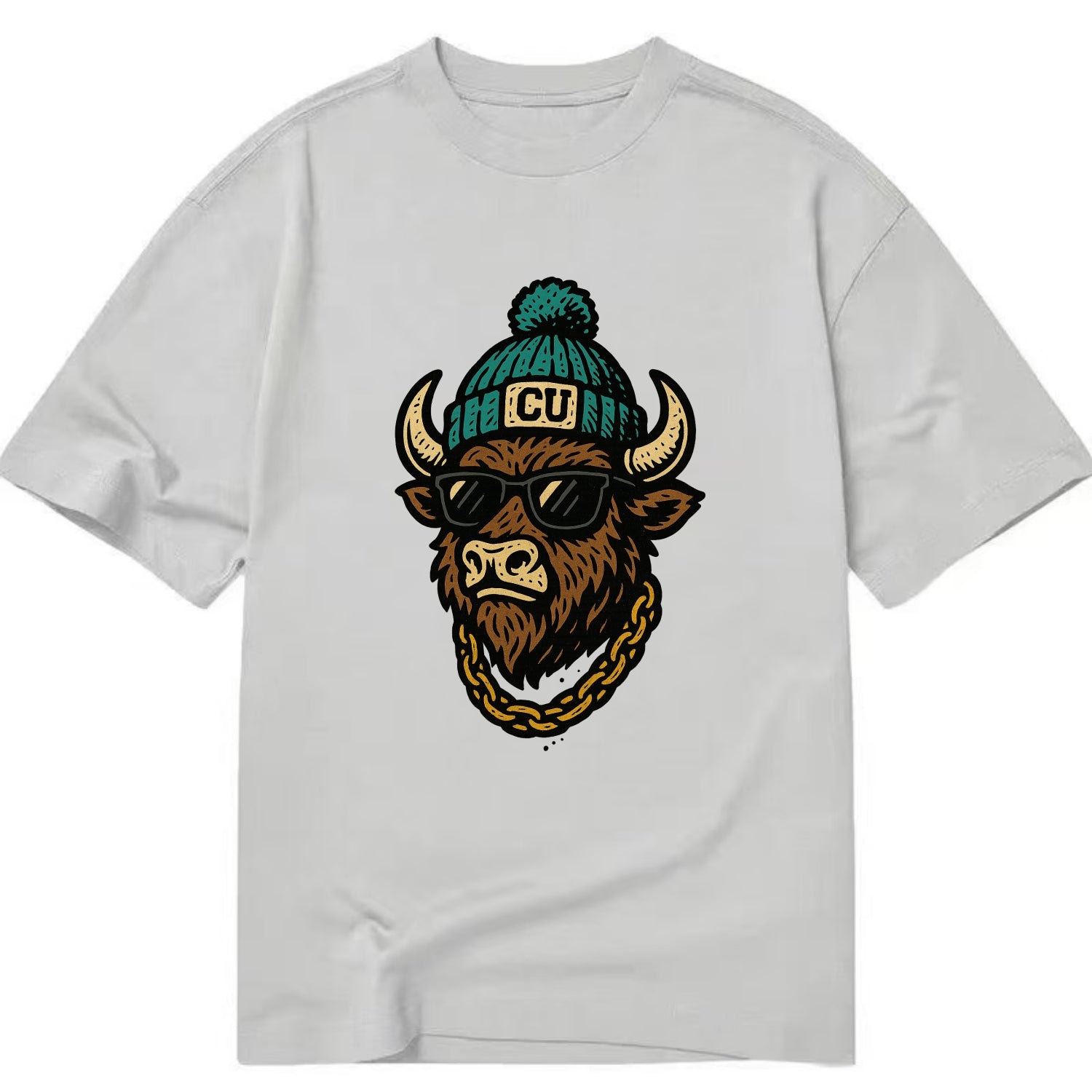 Boulder Ralphie wearing Colorado beanie with CU patch - Classic T-shirt - Grey