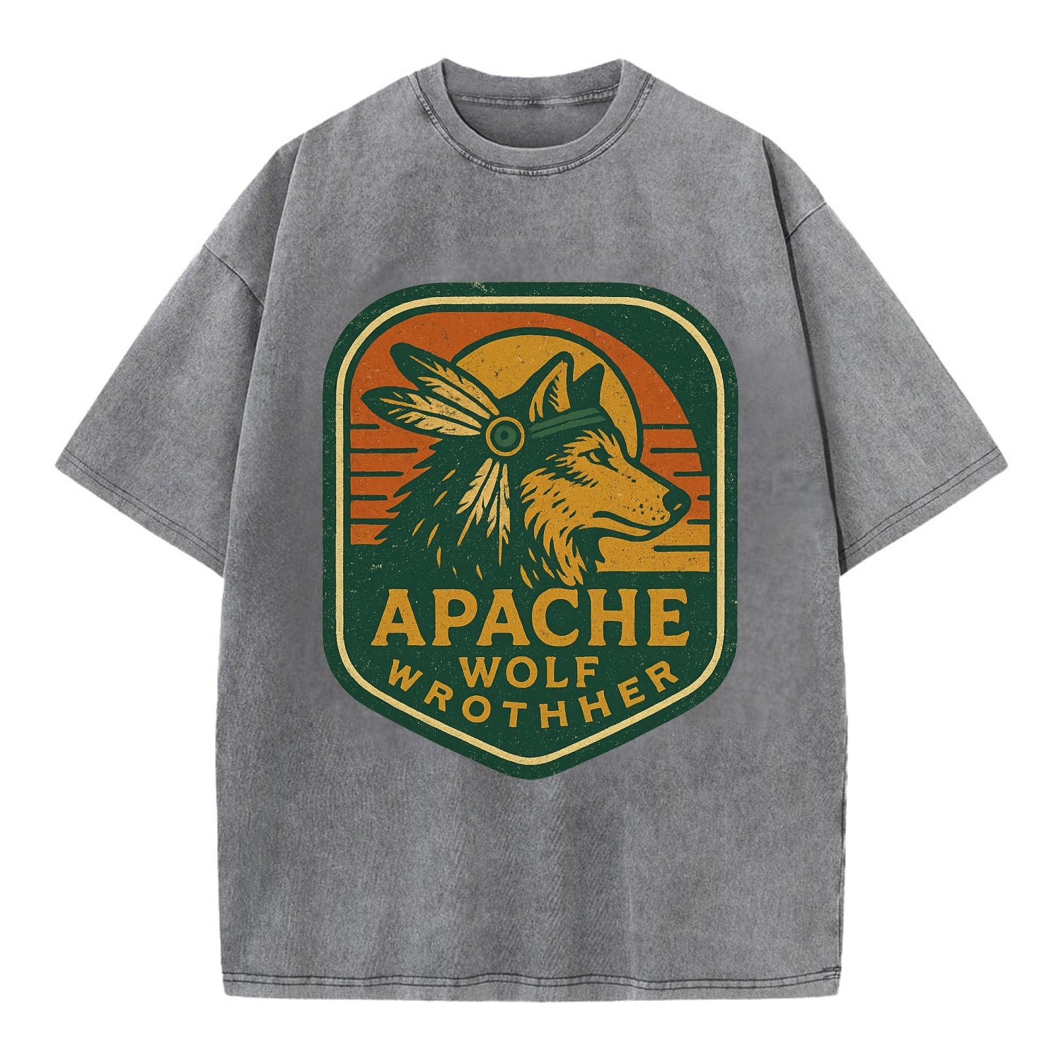 Apache Wolf Brother  - Vintage T-shirt - Grey