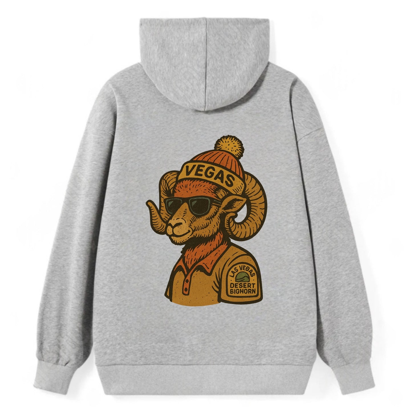 Las Vegas Desert Bighorn wearing Vegas beanie with pom pom and wayfarer - Classic Pullover Hoodie - Grey