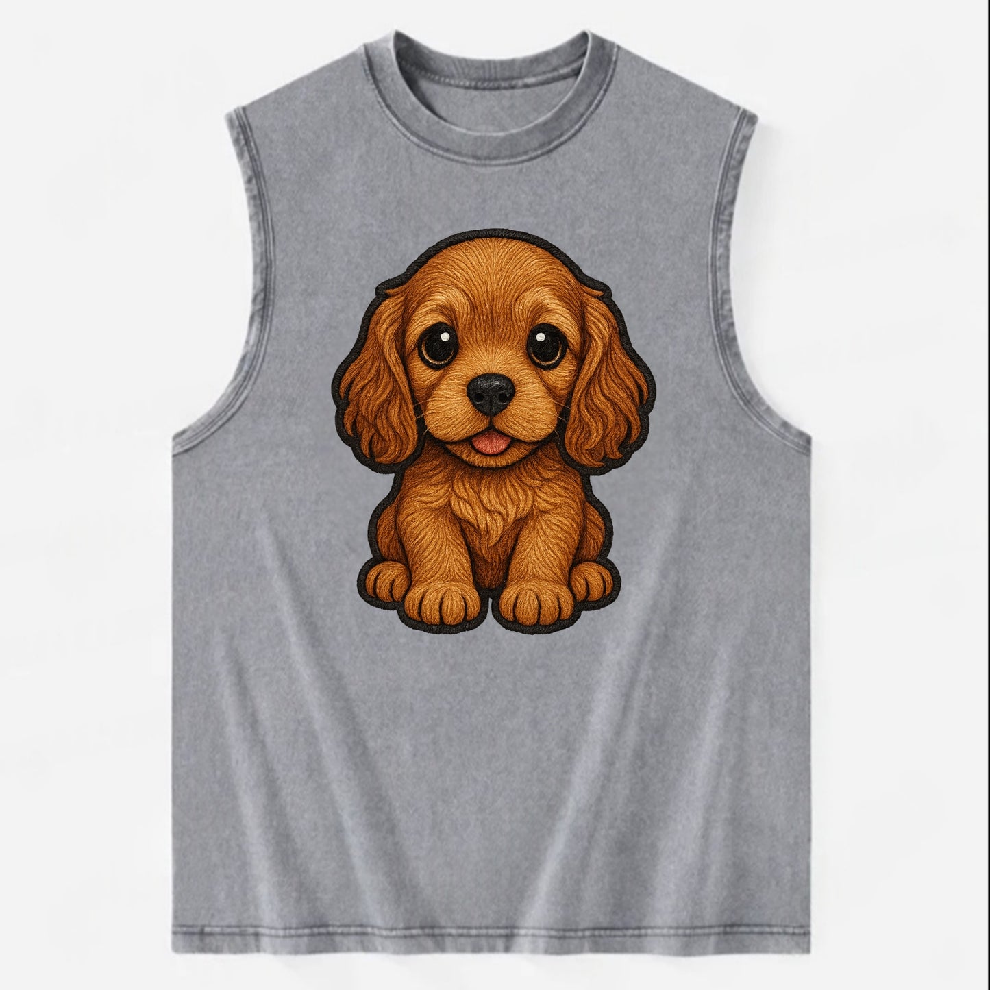 Baby Cocker Spaniel Puppy - long wavy ears, soulful eyes, silky coat, - Vintage Washed Tank - Grey