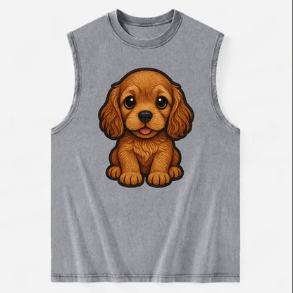 Baby Cocker Spaniel Puppy - long wavy ears, soulful eyes, silky coat, - Vintage Washed Tank - Grey