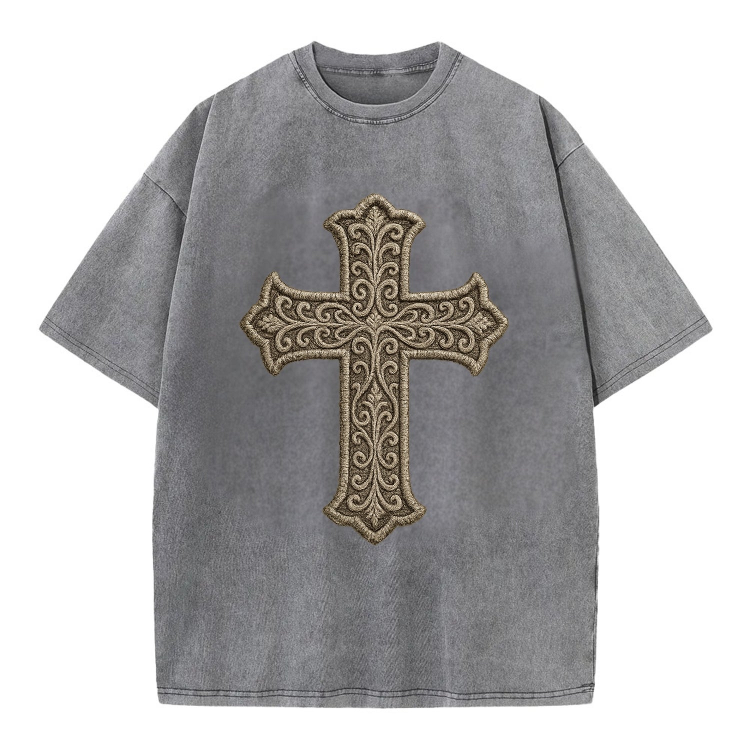Filigree Cross  - Vintage T-shirt - Grey