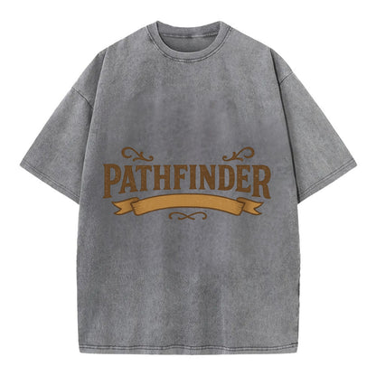 Bold typography design - "PATHFINDER" - finding the way, leading others - Vintage T-shirt - Grey