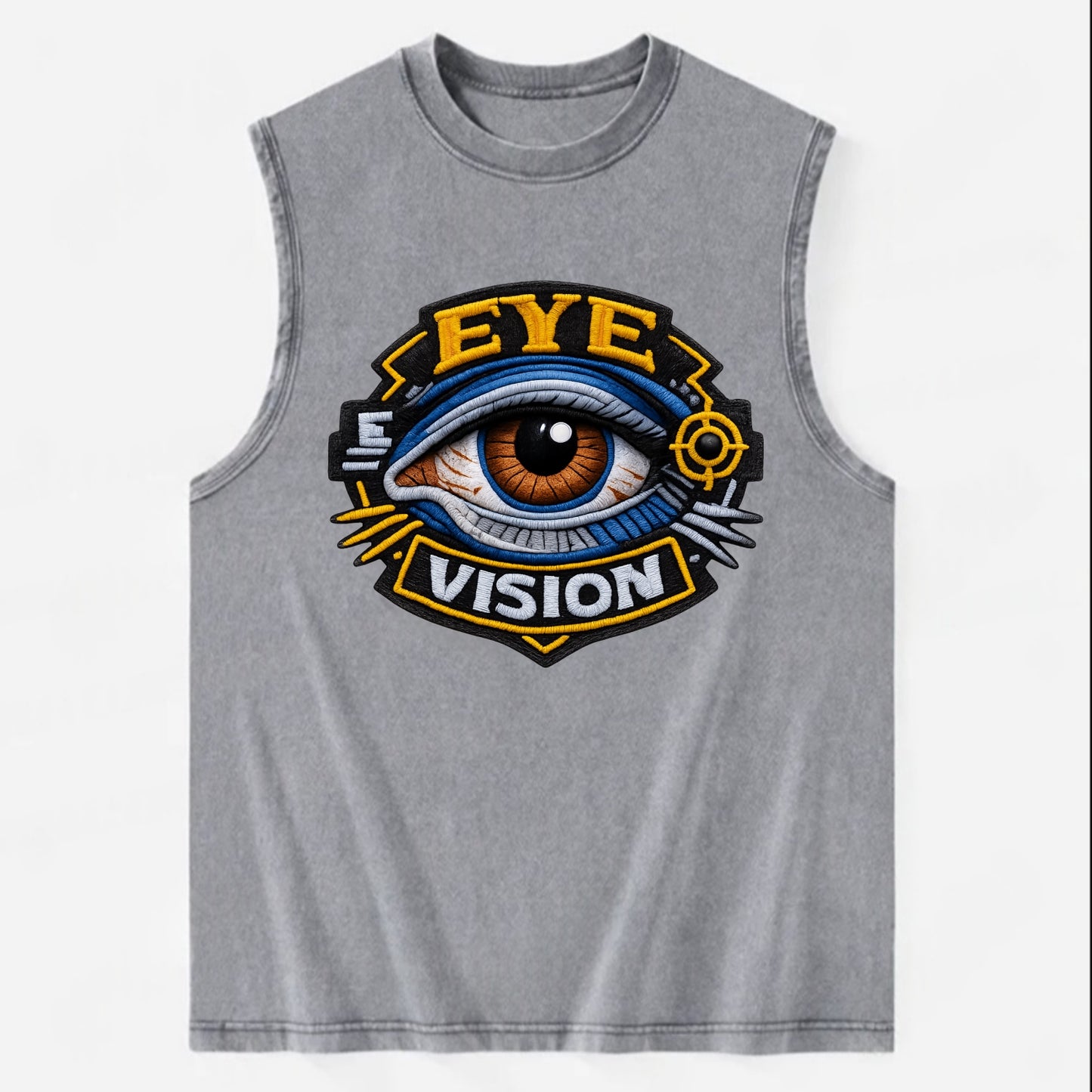 EYE VISION - anatomical eye in blue and brown , optometry - Vintage Washed Tank - Grey