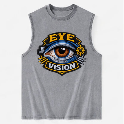 EYE VISION - anatomical eye in blue and brown , optometry - Vintage Washed Tank - Grey