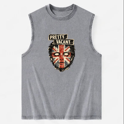 PRETTY VACANT | Blank stare Union Jack face | Empty expression | Punk - Vintage Washed Tank - Grey