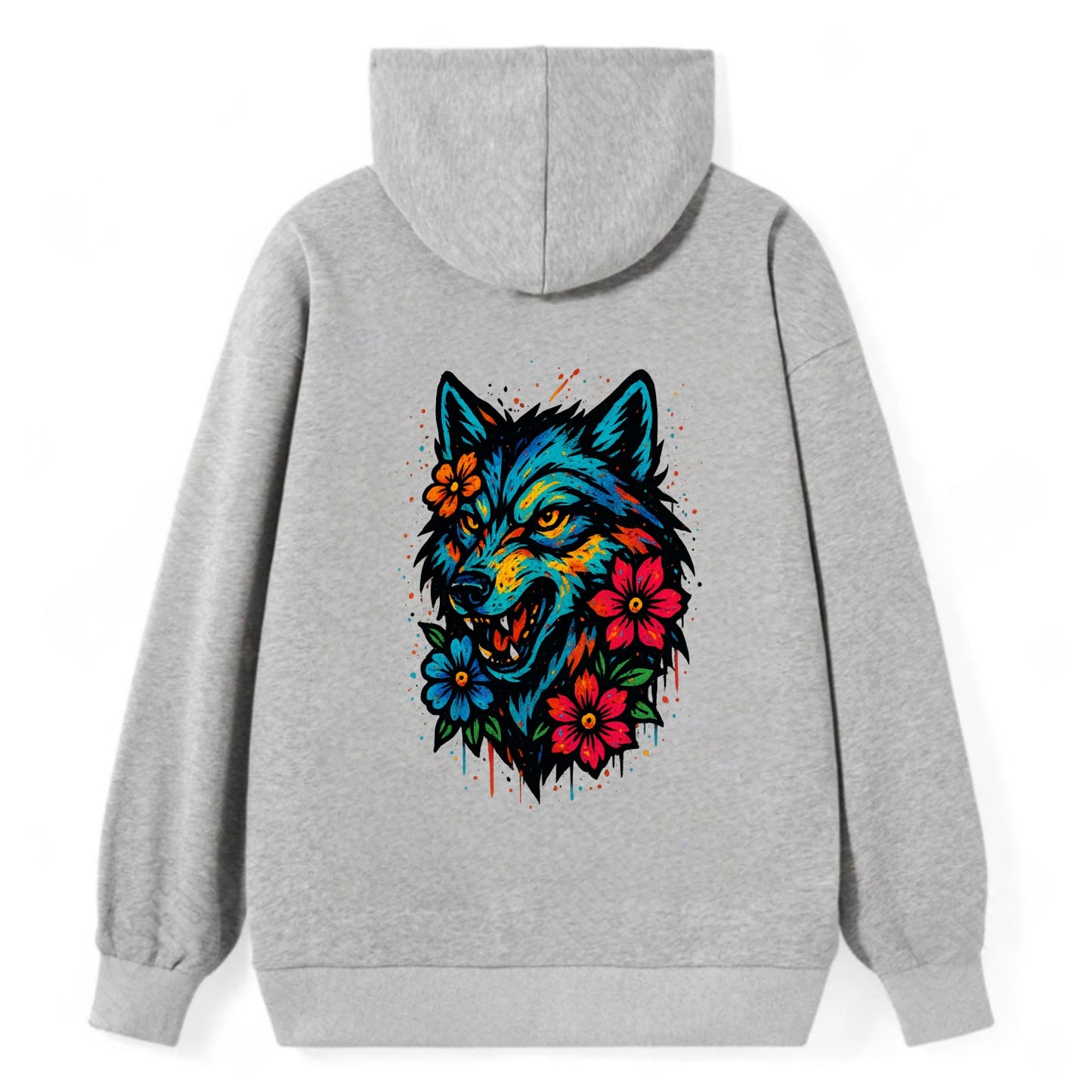 Floral Wolf Garden  - Classic Pullover Hoodie - Grey