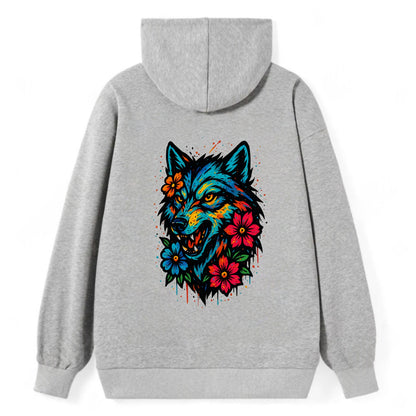 Floral Wolf Garden  - Classic Pullover Hoodie - Grey