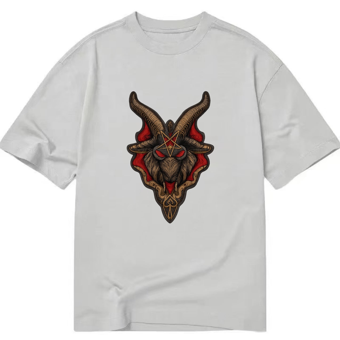 BAPHOMET HEAD - goat head symbol in black and red , occult - Classic T-shirt - Grey