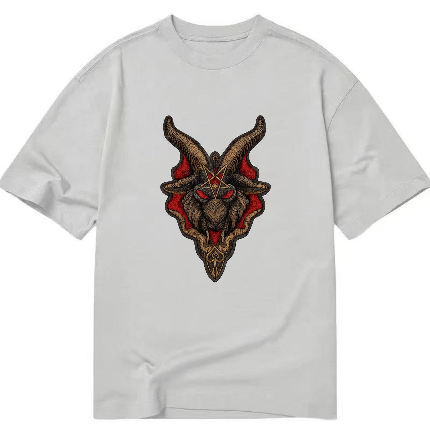 BAPHOMET HEAD - goat head symbol in black and red , occult - Classic T-shirt - Grey