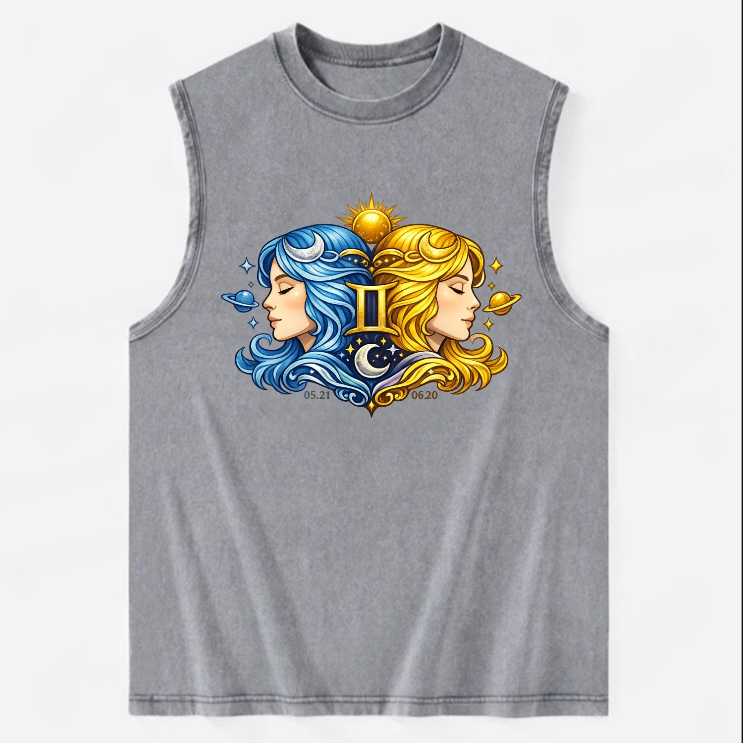 TWIN FACES | Two faces in profile mirror image | Gemini duality | Opposite - Vintage Washed Tank - Grey