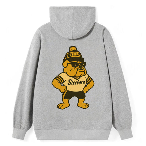 Pittsburgh Bulldog wearing Steelers black and gold beanie with pom pom - Classic Pullover Hoodie
