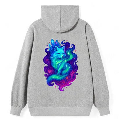 Ethereal arctic fox with fur that transforms into crystal formations, - Classic Pullover Hoodie - Grey