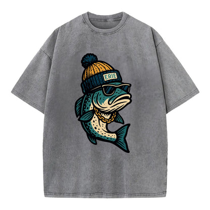 Erie Lake Trout wearing Erie beanie with - Vintage T-shirt - Grey