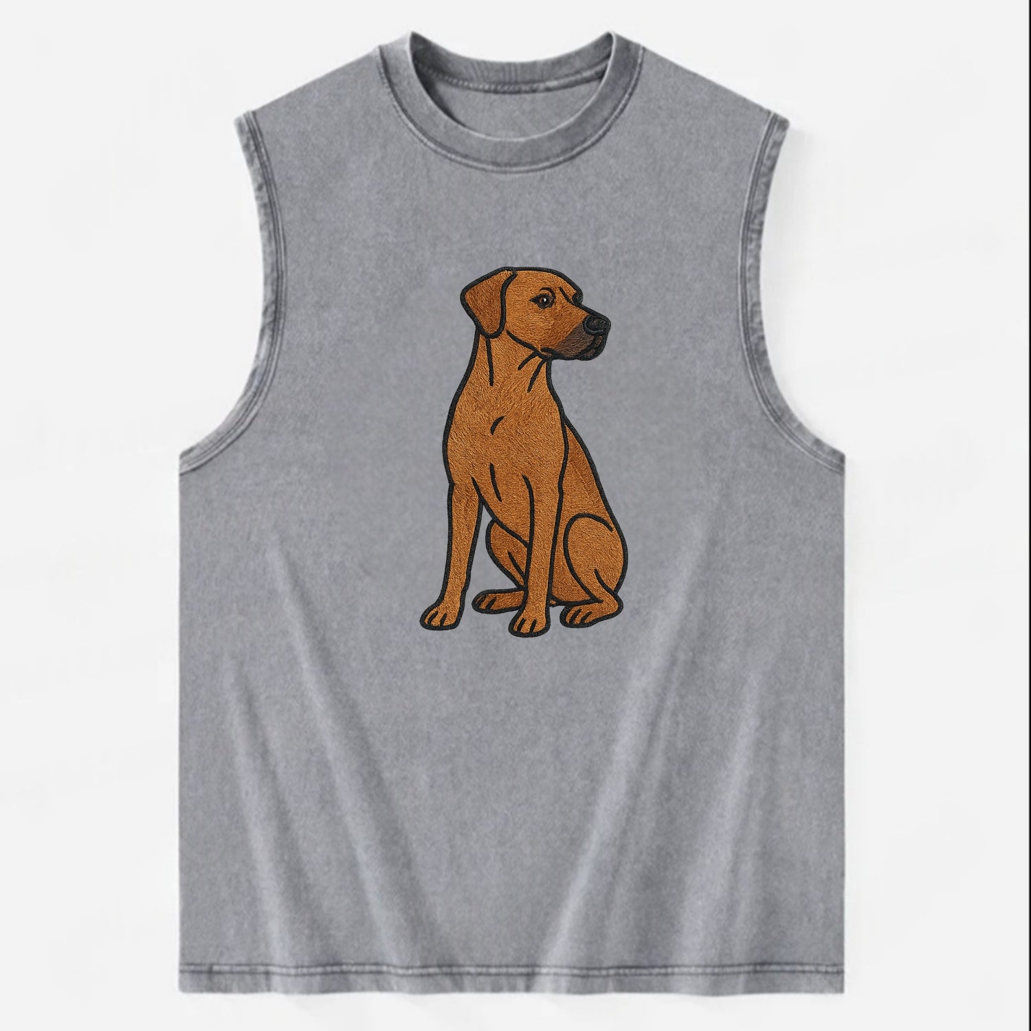 Rhodesian Ridgeback - Red wheaten embroidered pose - Vintage Washed Tank - Grey