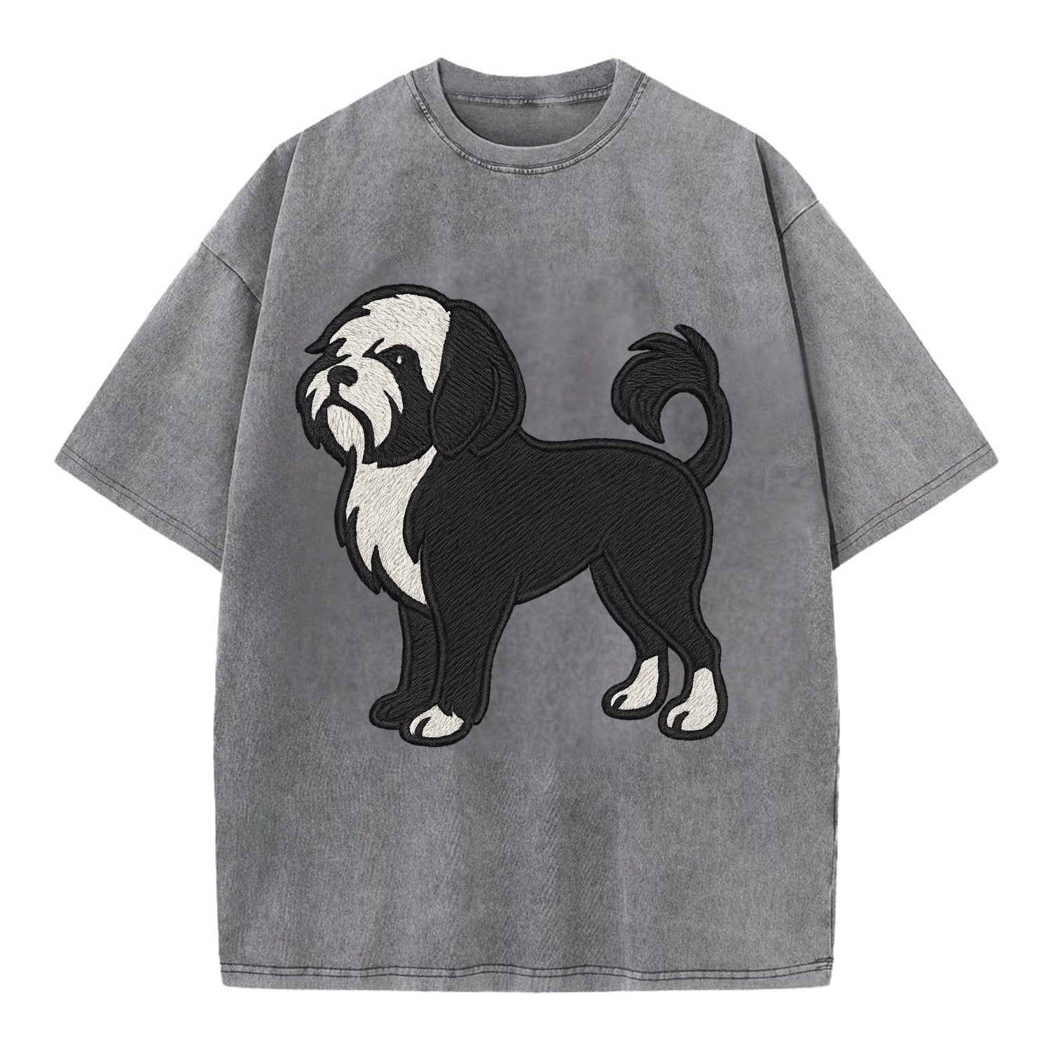 Löwchen - Black and white lion trim embr - Vintage T-shirt - Grey