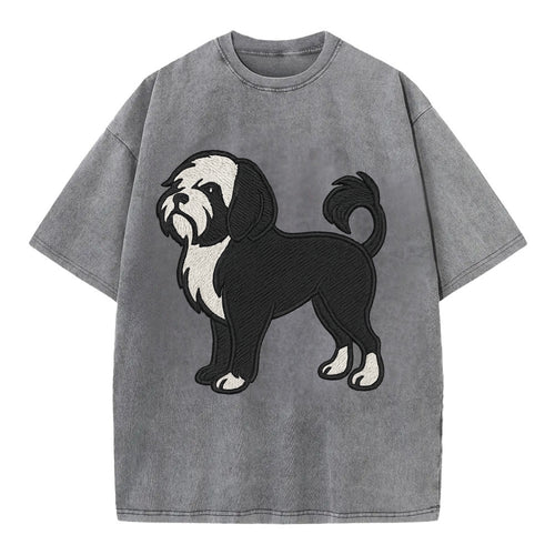 Löwchen - Black and white lion trim embr - Vintage T-shirt
