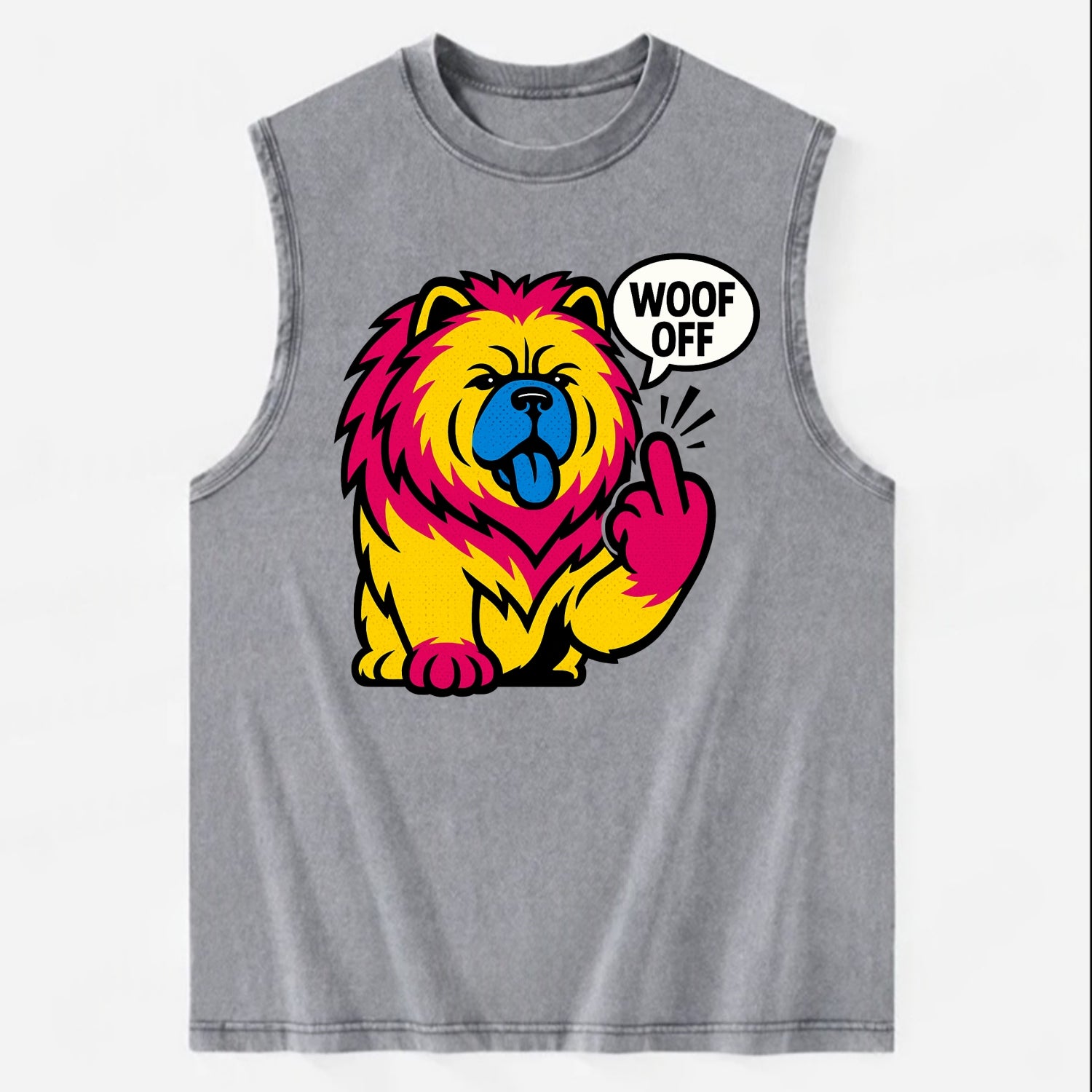 Chow Chow with lion mane and blue-black tongue, fluffy dignified paw up with - Vintage Washed Tank - Grey