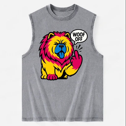 Chow Chow with lion mane and blue-black tongue, fluffy dignified paw up with - Vintage Washed Tank - Grey