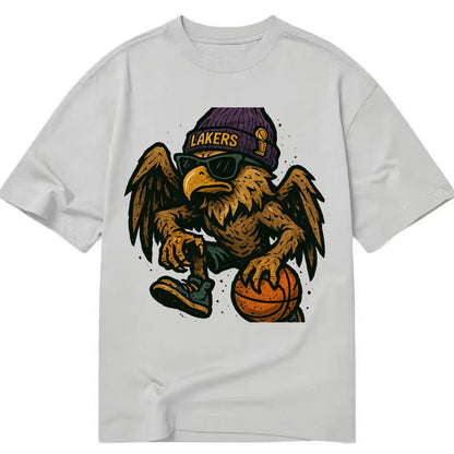 Los Angeles Golden Eagle wearing Lakers beanie with trophy patch and wayfarer - Classic T-shirt - Grey