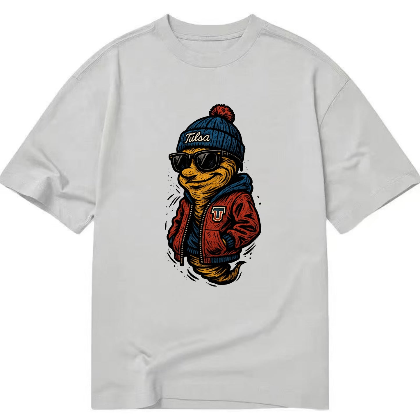 Tulsa Hurricane wearing Tulsa beanie with TU patch - Classic T-shirt - Grey