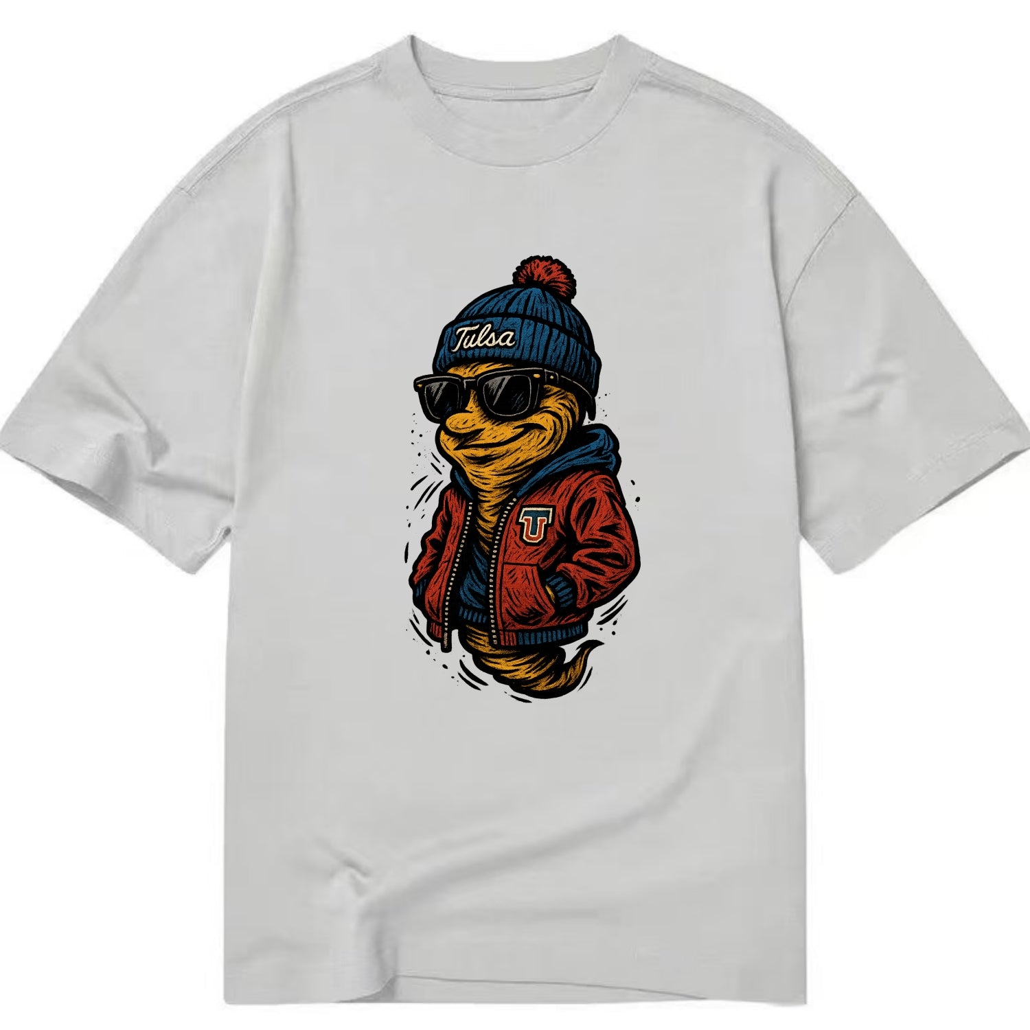 Tulsa Hurricane wearing Tulsa beanie with TU patch - Classic T-shirt - Grey