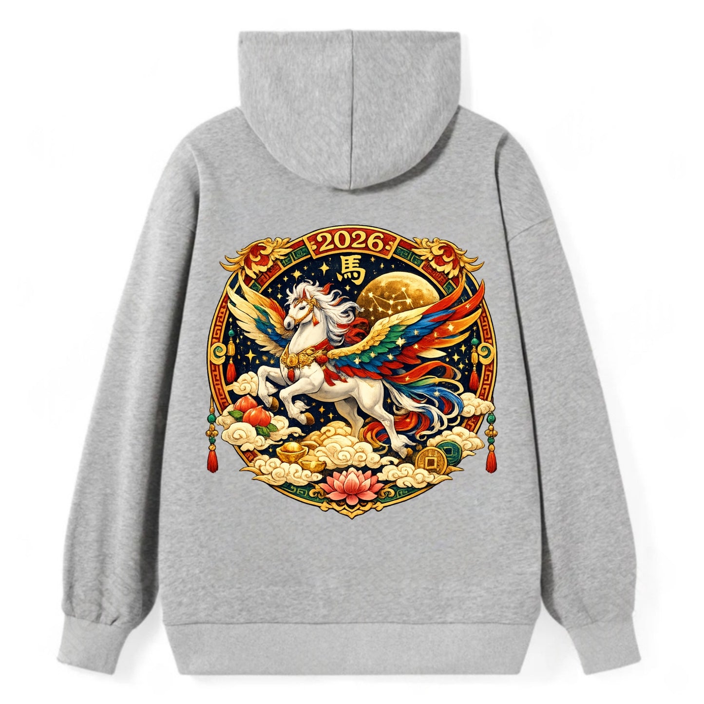 CELESTIAL HORSE | Heavenly horse among clouds and stars | Wings of - Classic Pullover Hoodie - Grey