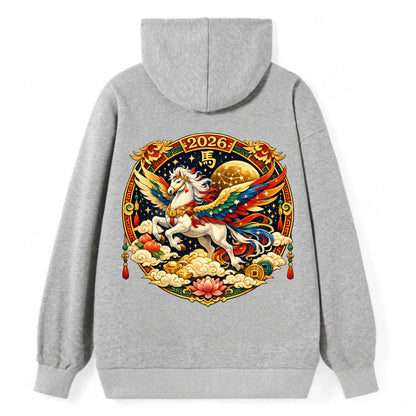 CELESTIAL HORSE | Heavenly horse among clouds and stars | Wings of - Classic Pullover Hoodie - Grey