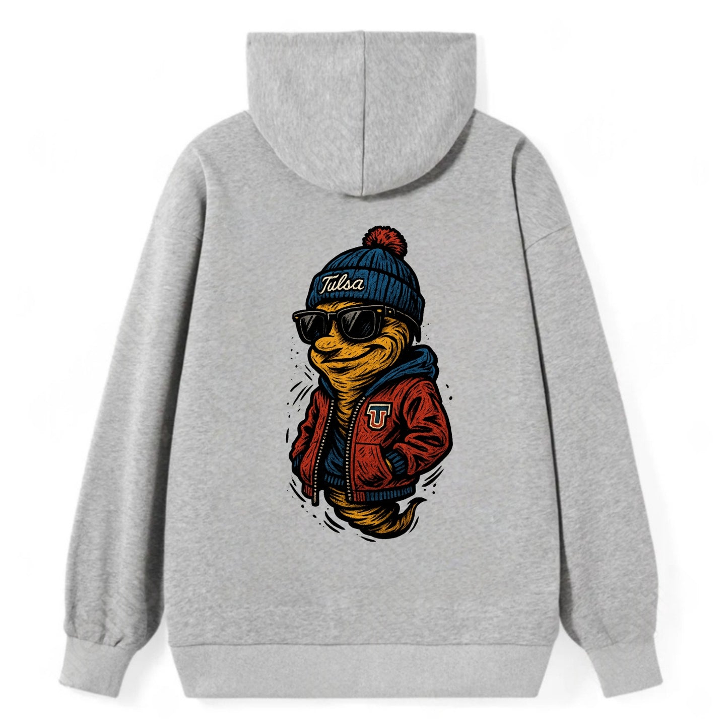 Tulsa Hurricane wearing Tulsa beanie with TU patch - Classic Pullover Hoodie - Grey